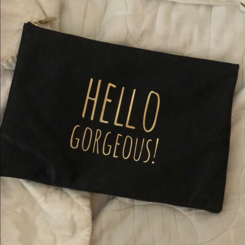 💸 Large “Hello Gorgeous” Black Clutch Or Makeup Bag